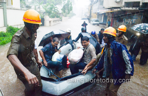 boats used to ferry stranded school children in Mangalore